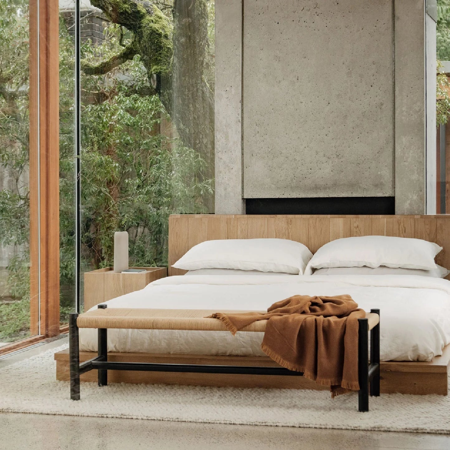 Luxury Woven Rope Elm Wood Bench European Style for Villa