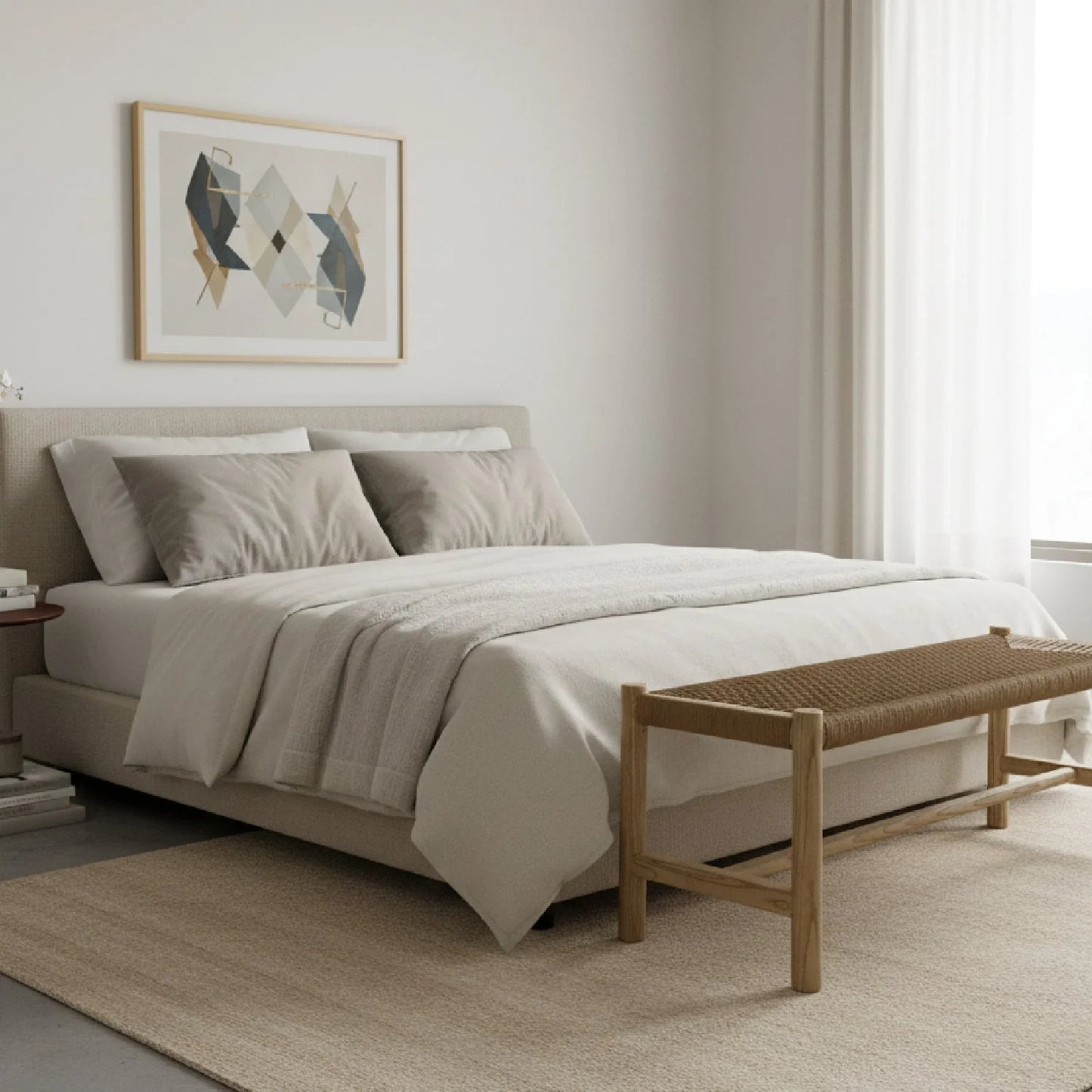 Luxury Woven Rope Elm Wood Bench European Style for Villa