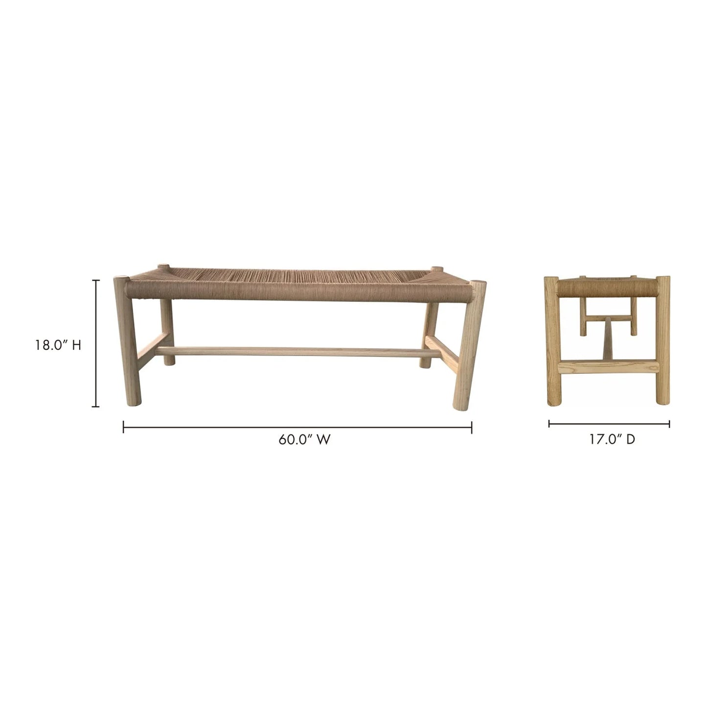 Luxury Woven Rope Elm Wood Bench European Style for Villa