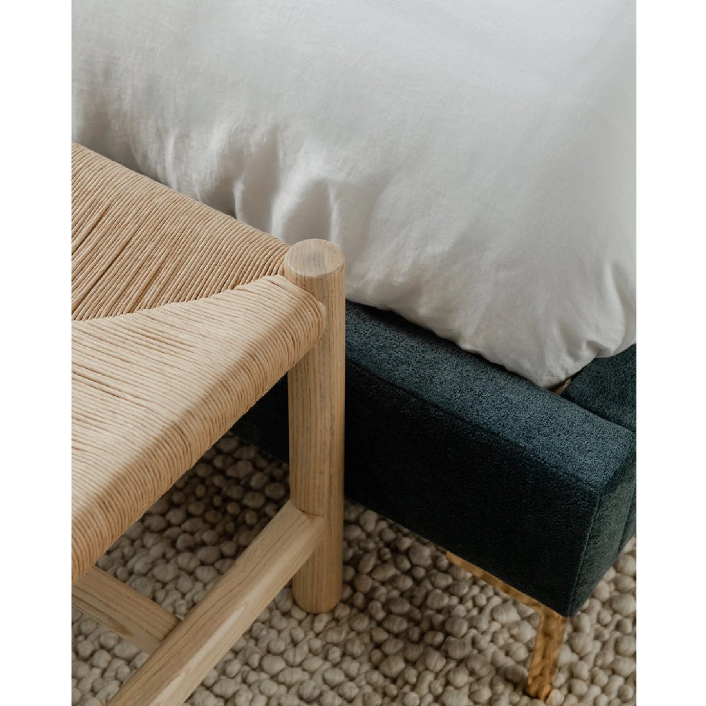 Luxury Woven Rope Elm Wood Bench European Style for Villa