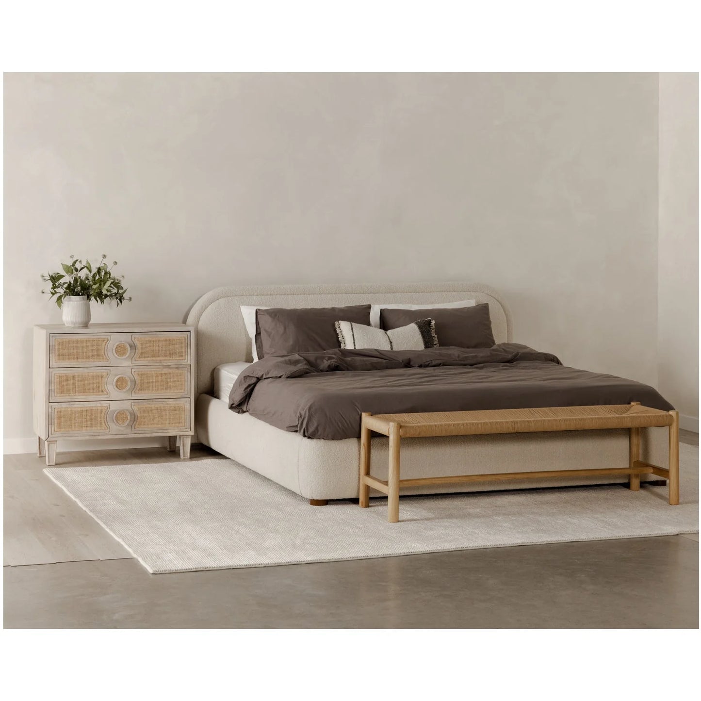 Luxury Woven Rope Elm Wood Bench European Style for Villa