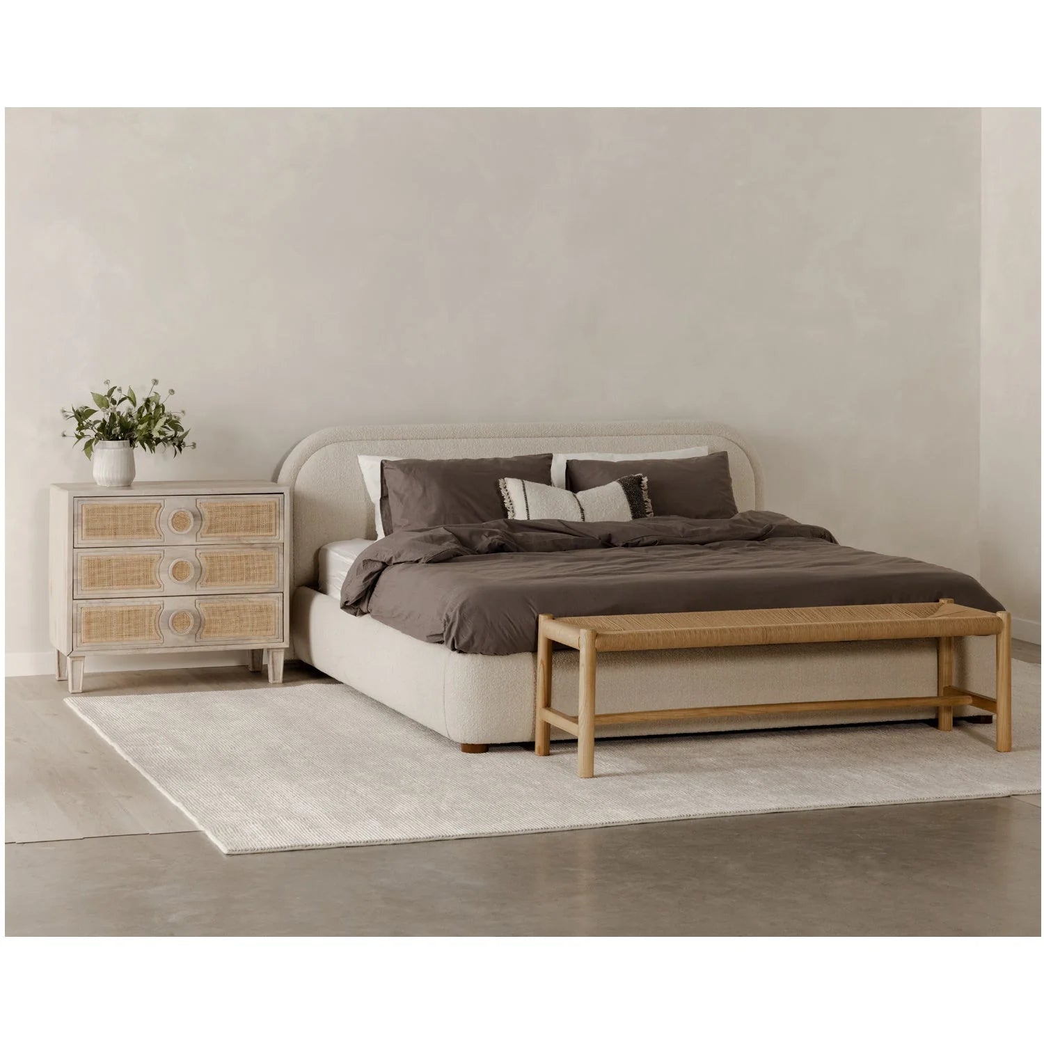 Luxury Woven Rope Elm Wood Bench European Style for Villa