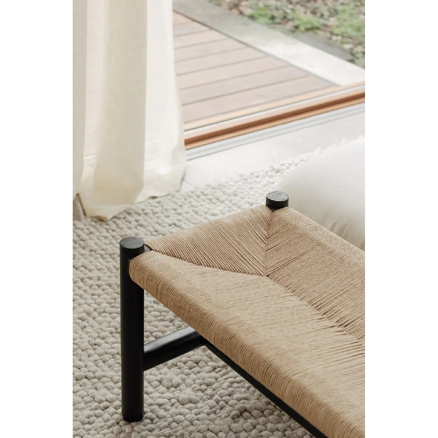 Luxury Woven Rope Elm Wood Bench European Style for Villa