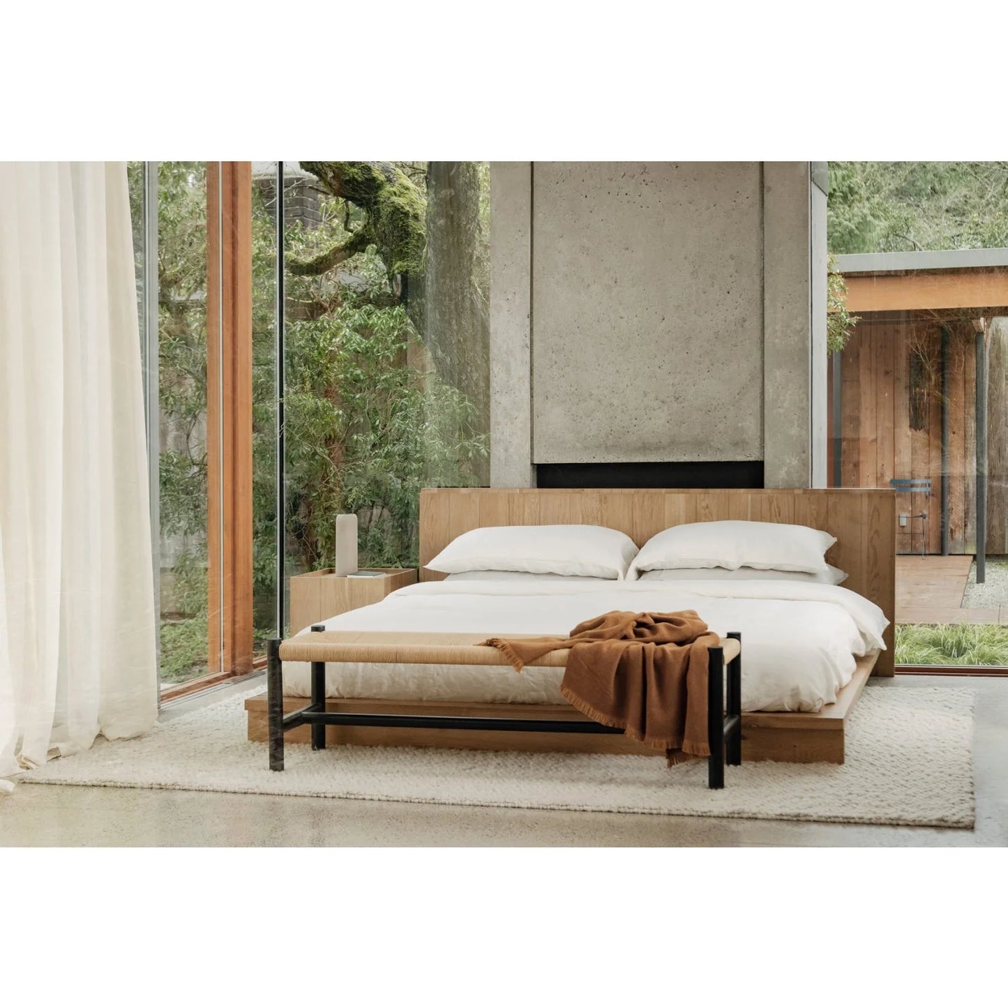 Luxury Woven Rope Elm Wood Bench European Style for Villa