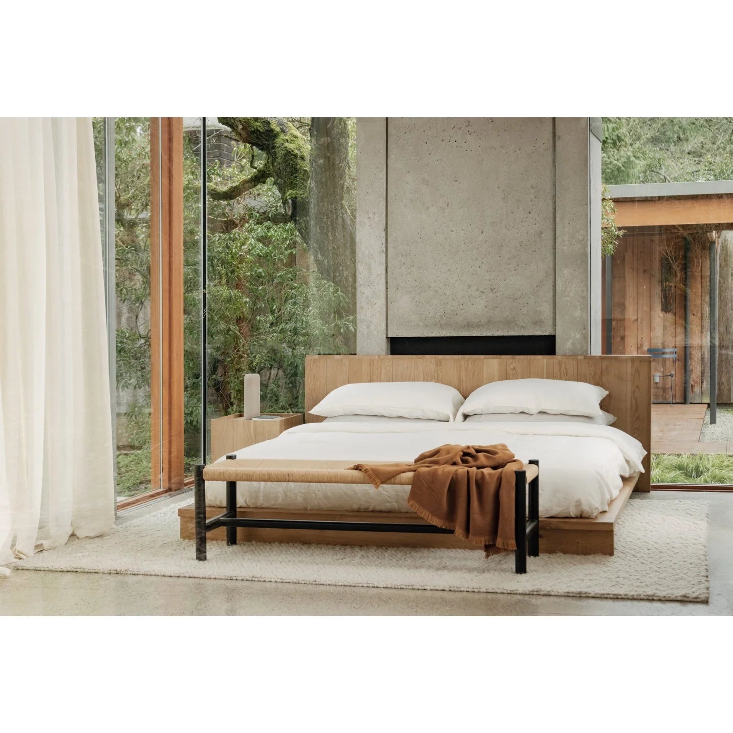 Luxury Woven Rope Elm Wood Bench European Style for Villa