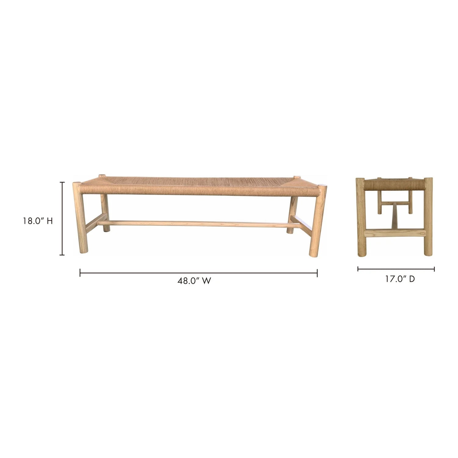 Luxury Woven Rope Elm Wood Bench European Style for Villa