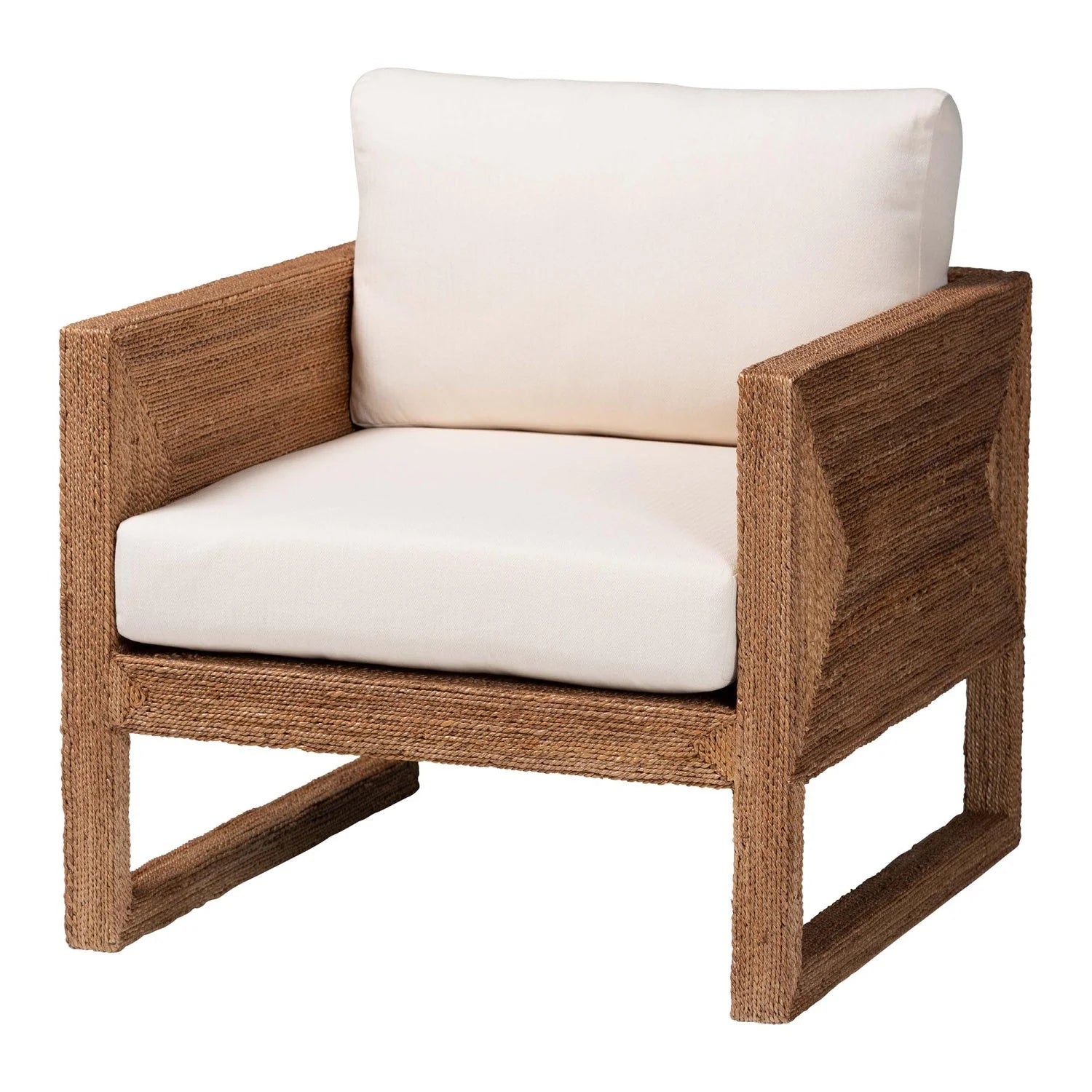 Luxury Woven Seagrass Accent Chair European Style for Villa