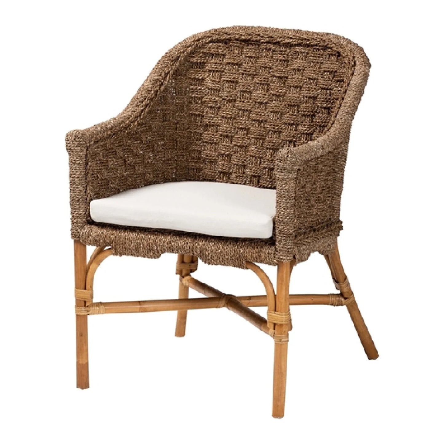 Luxury Woven Seagrass Accent Chair Modern Italian Style for Villa