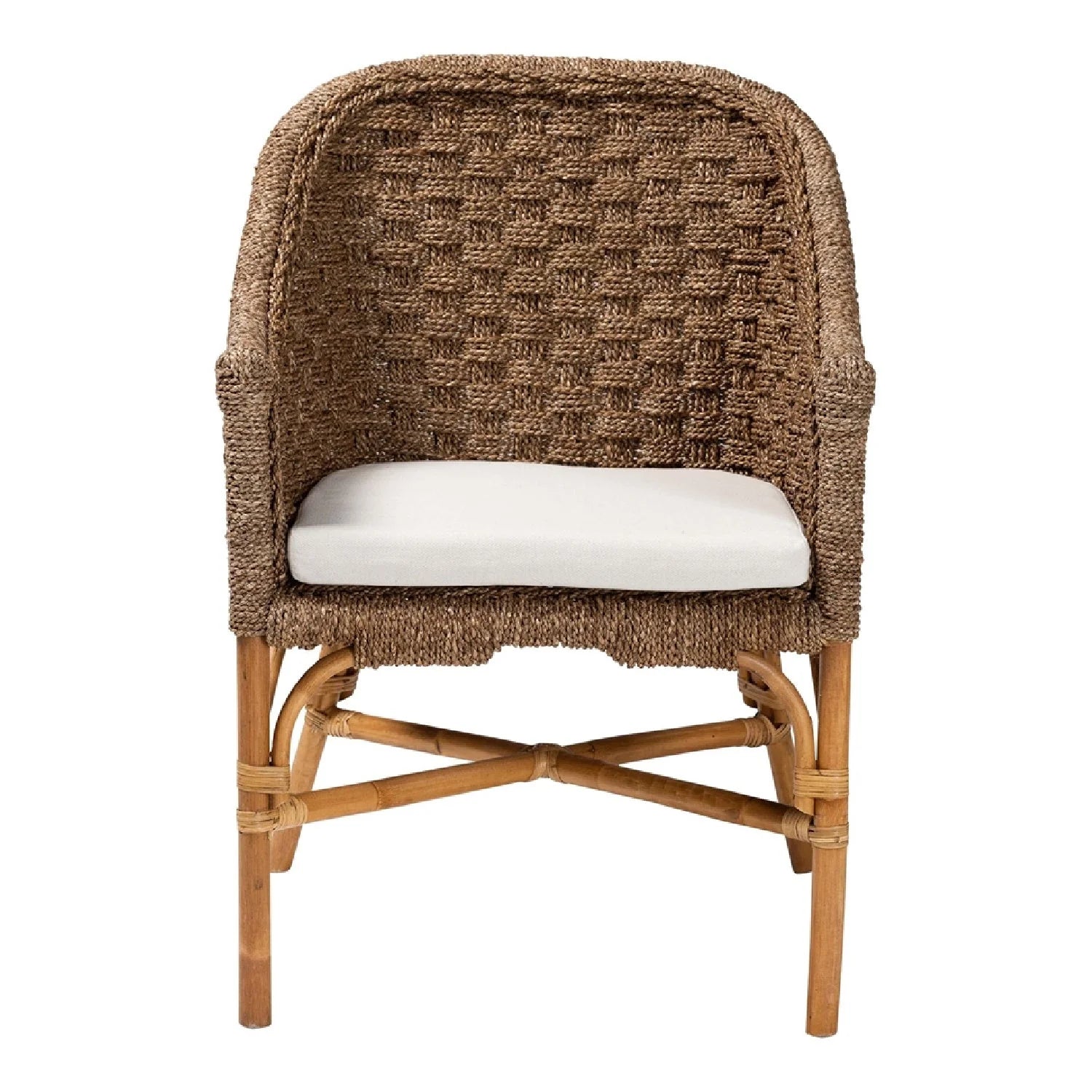 Luxury Woven Seagrass Accent Chair Modern Italian Style for Villa