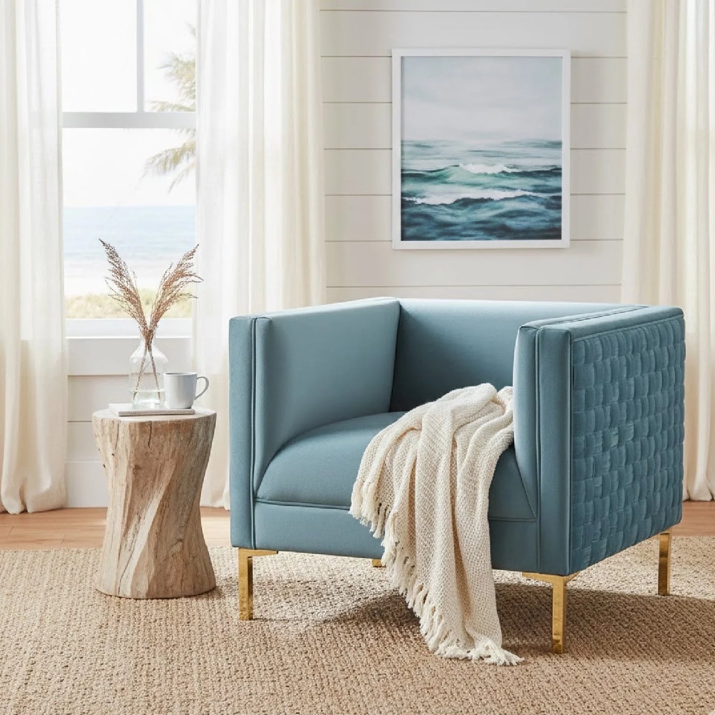 Luxury Woven Velvet Lounge Chair Modern Italian Style for Villa