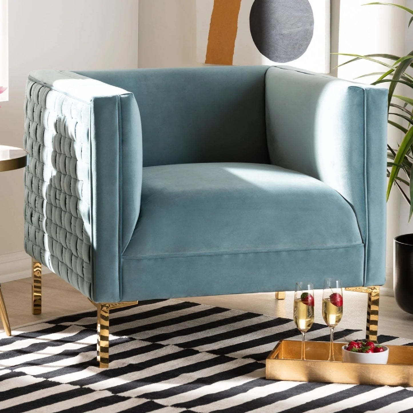 Luxury Woven Velvet Lounge Chair Modern Italian Style for Villa