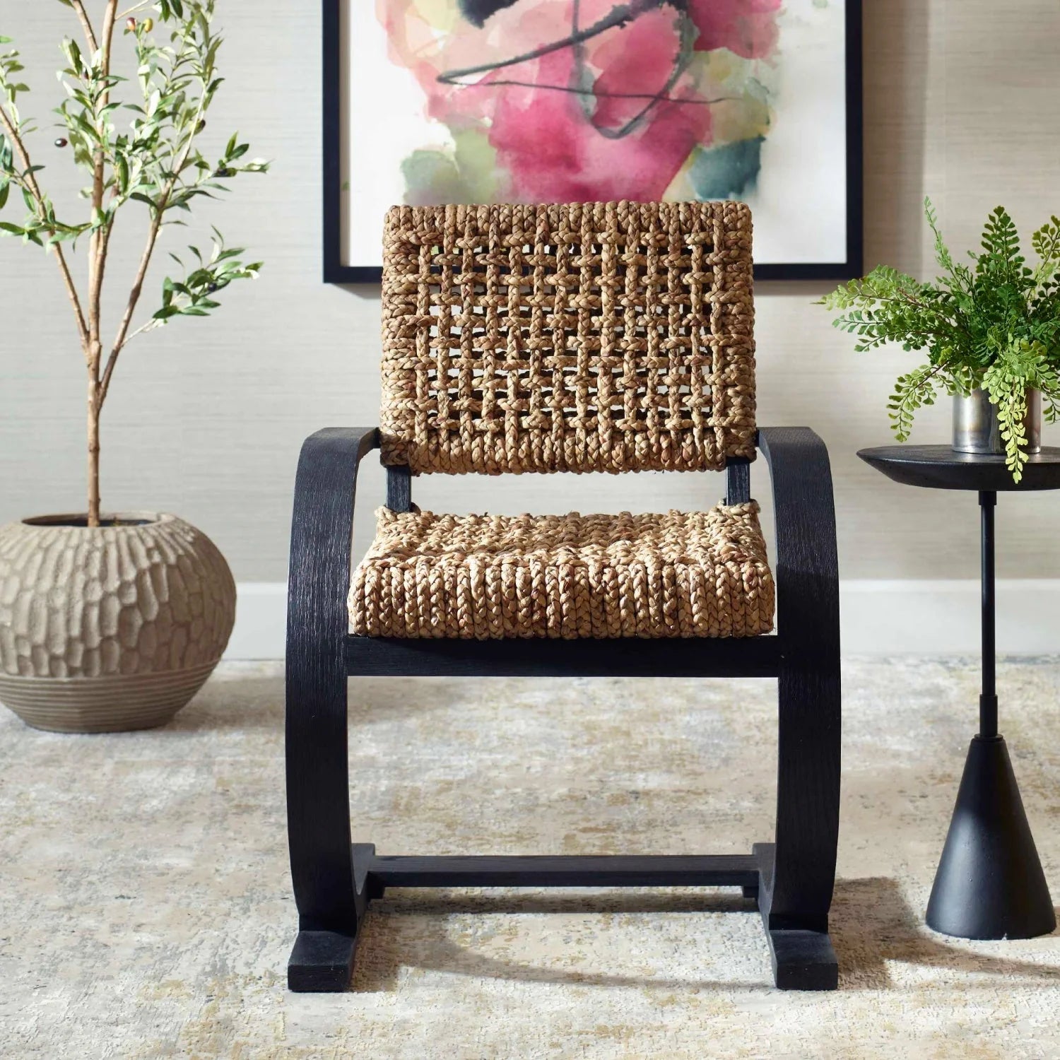 Luxury Woven Water Hyacinth Dining Armchair European Style for Villa