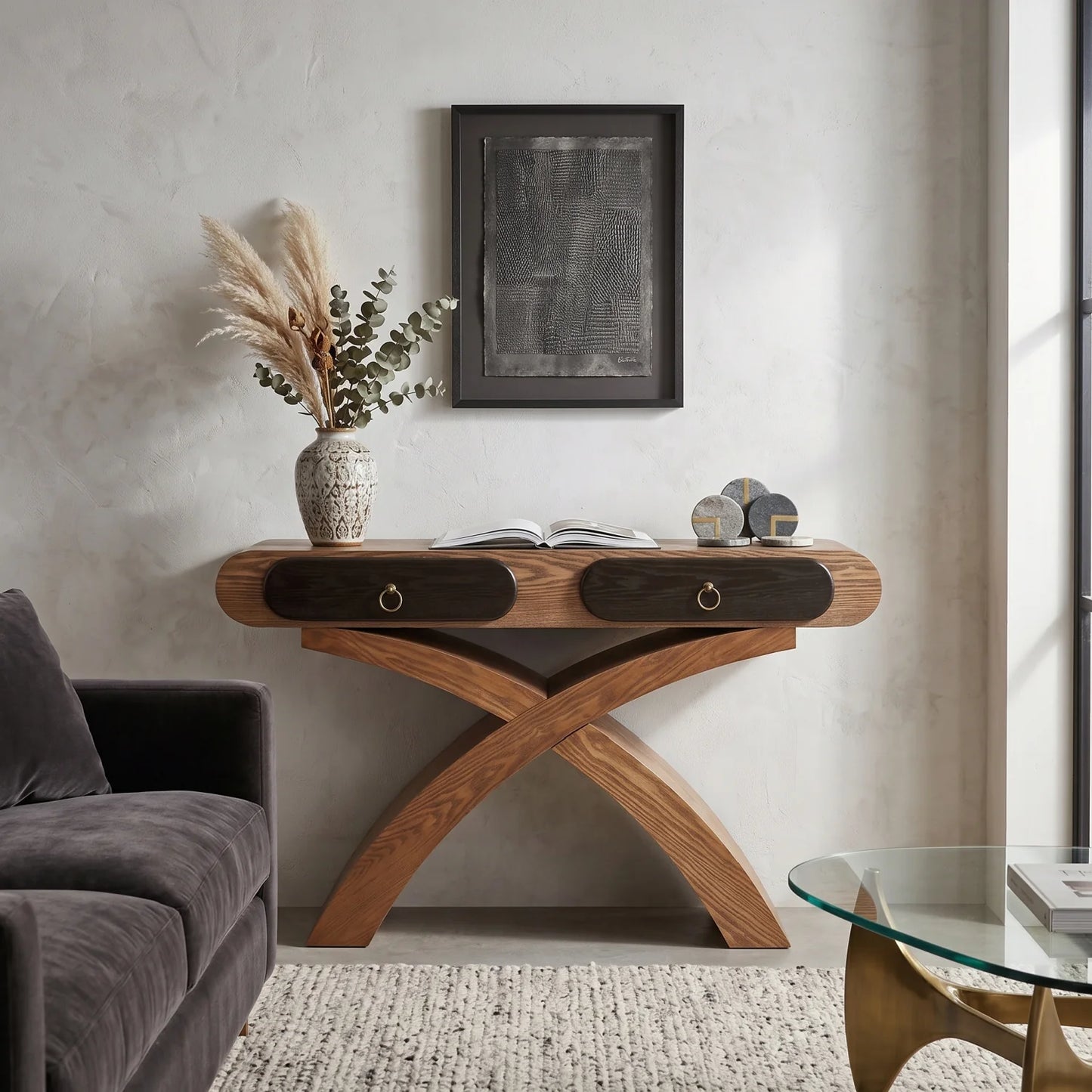 Luxury X-Frame Ashwood Console Table Modern Italian Style for Villa