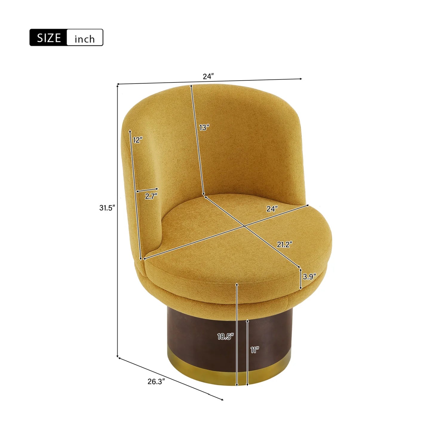 Luxury Yellow Chenille Swivel Lounge Chair Modern Italian Style for Villa