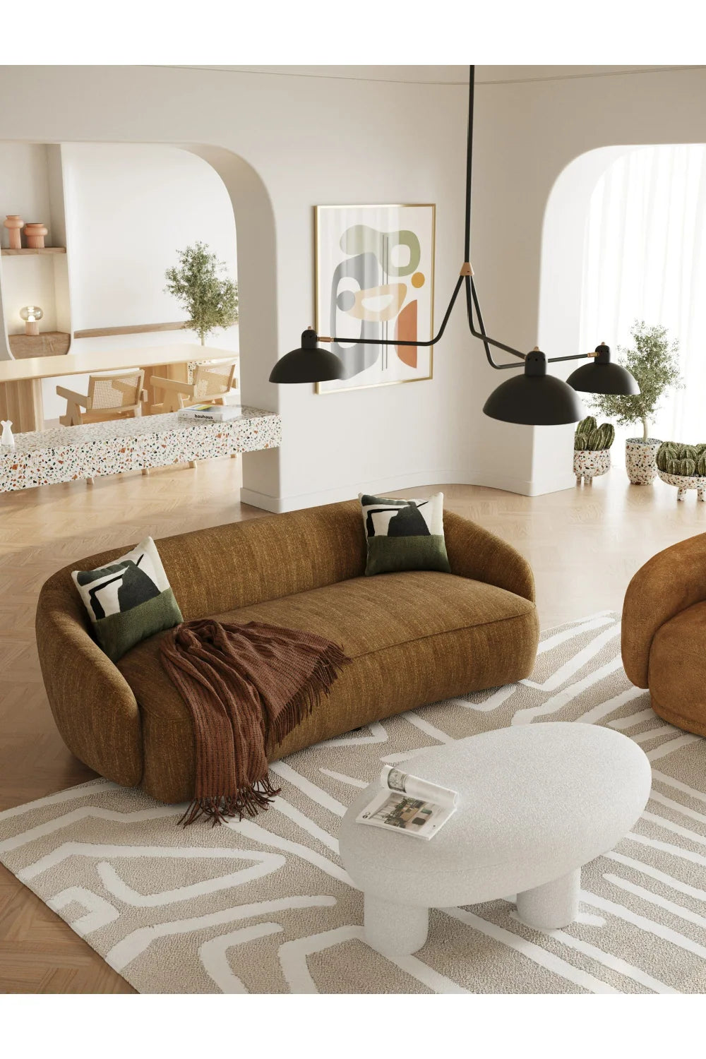 Luxury Yellow Curved Fabric Sofa Modern Italian Style for Villa