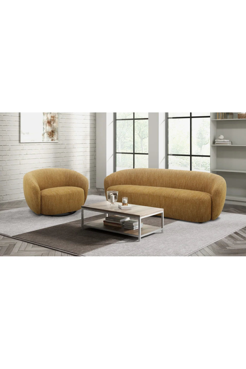 Luxury Yellow Curved Fabric Sofa Modern Italian Style for Villa