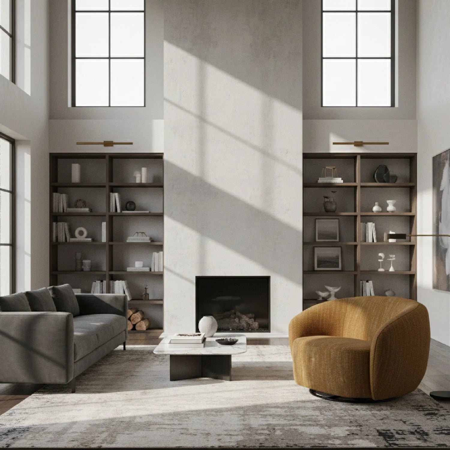 Luxury Yellow Curved Swivel Chair Modern Italian Style for Villa