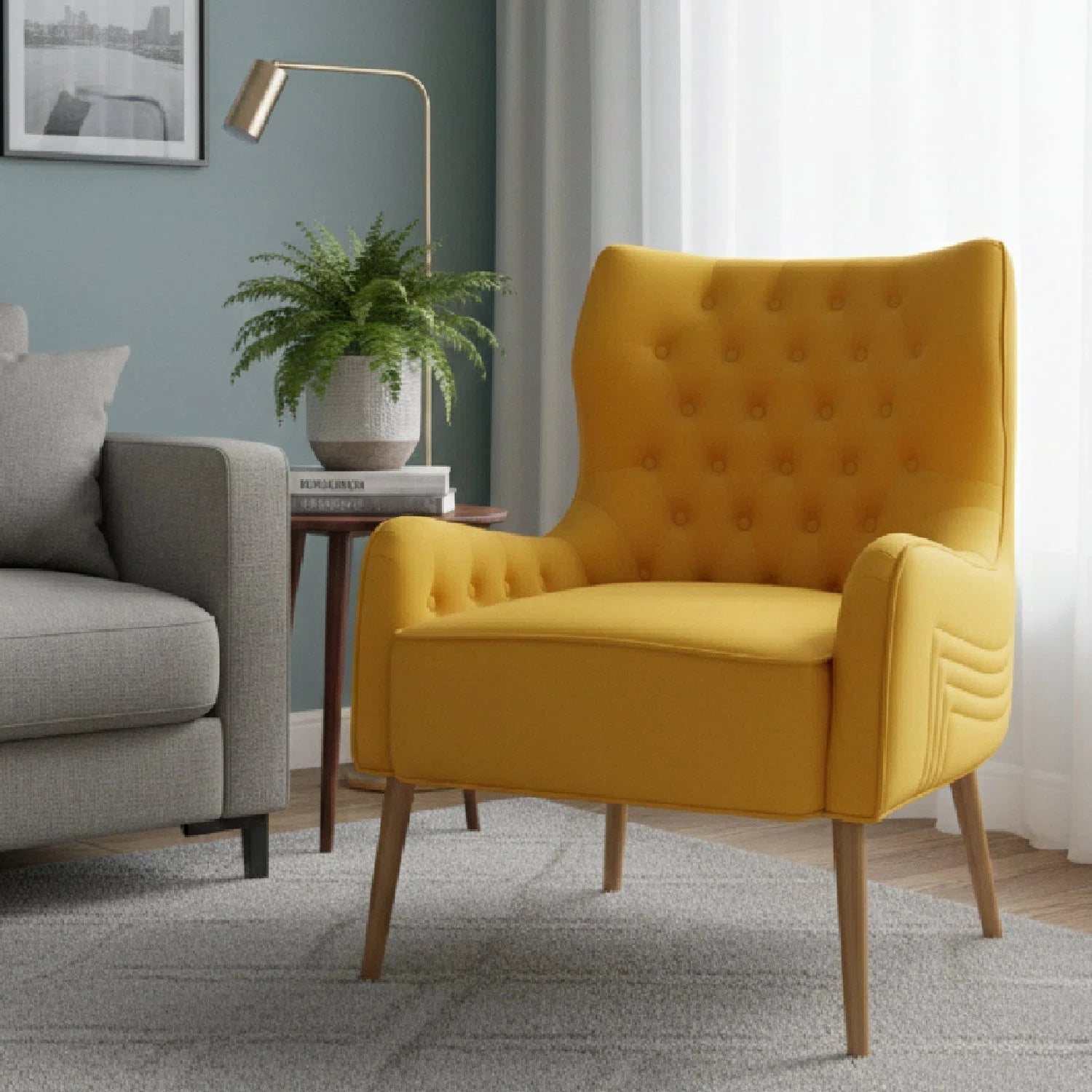 Luxury Yellow Velvet Accent Chair Modern Italian Style for Villa