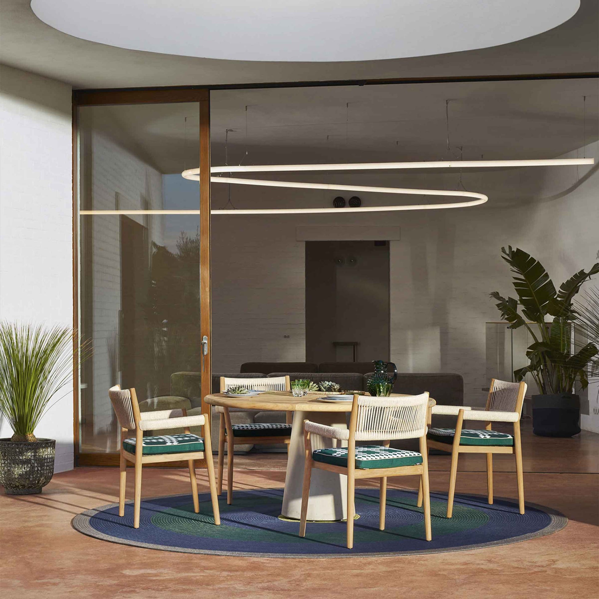 Outdoor Dining Table - Conical Base - Natural Teak - Italian Designer