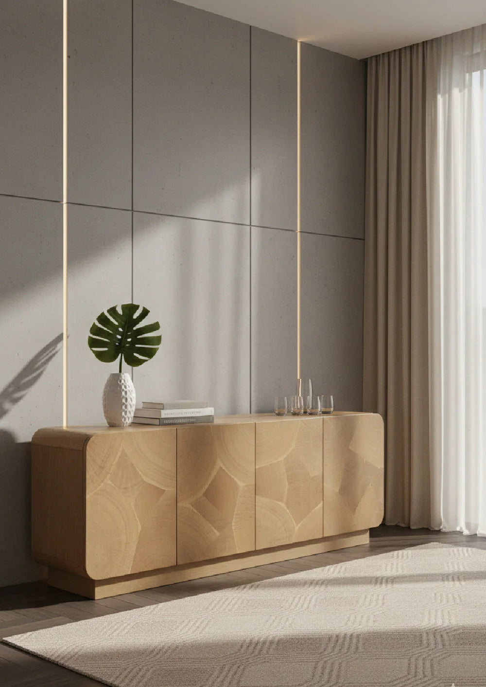 Patterned Oak 4-Door Sideboard | Splendido Fauna