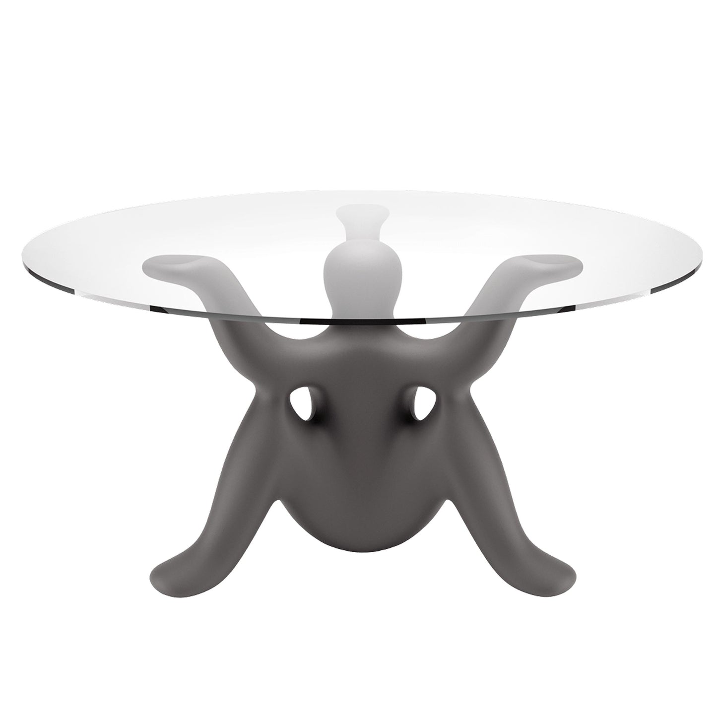 Round Dining Table – Whimsical Three-Legged Base – Glass and Polyethylene