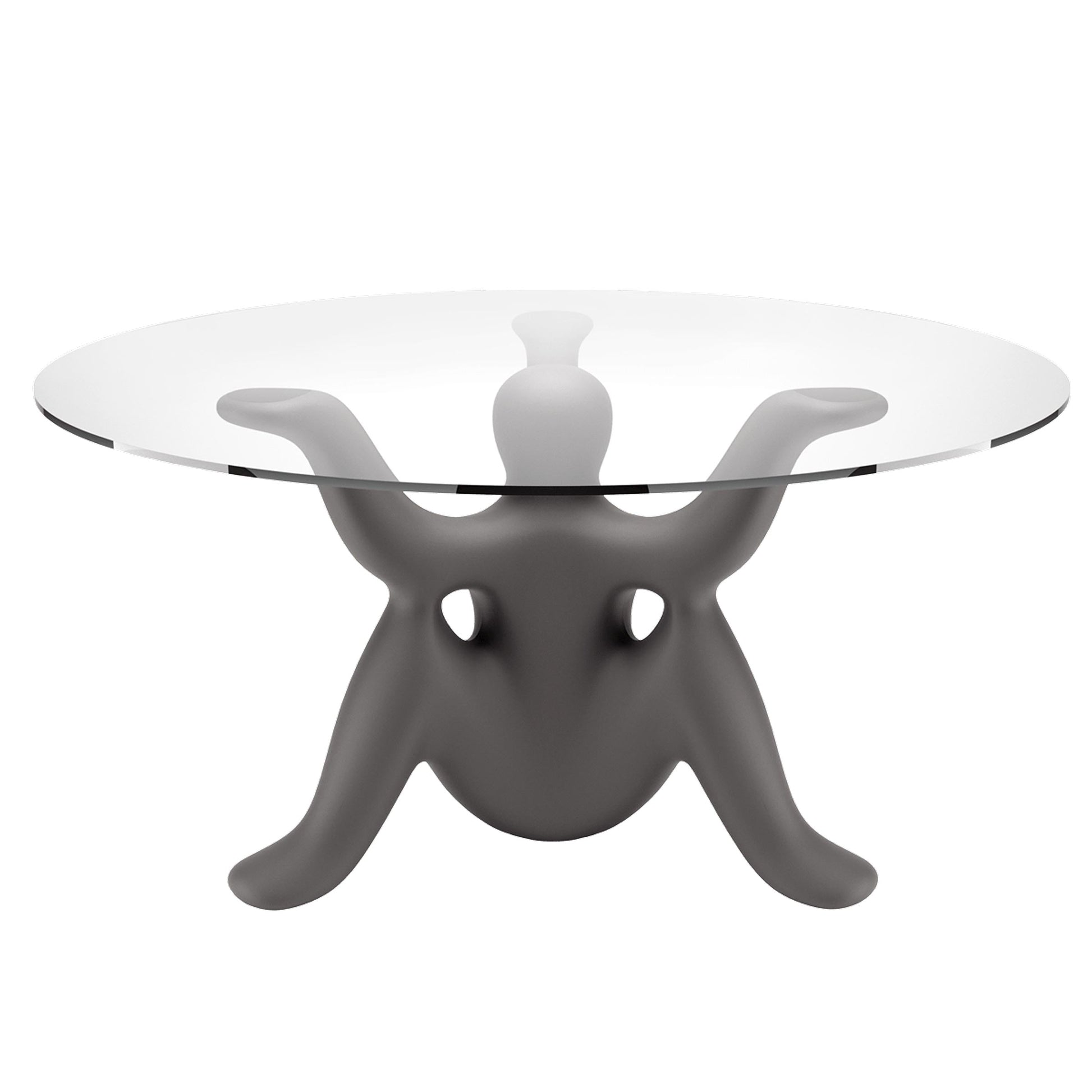 Round Dining Table – Whimsical Three-Legged Base – Glass and Polyethylene