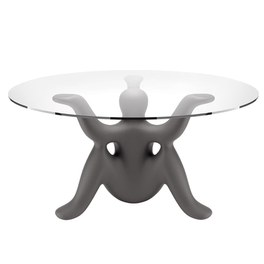 Round Dining Table – Whimsical Three-Legged Base – Glass and Polyethylene