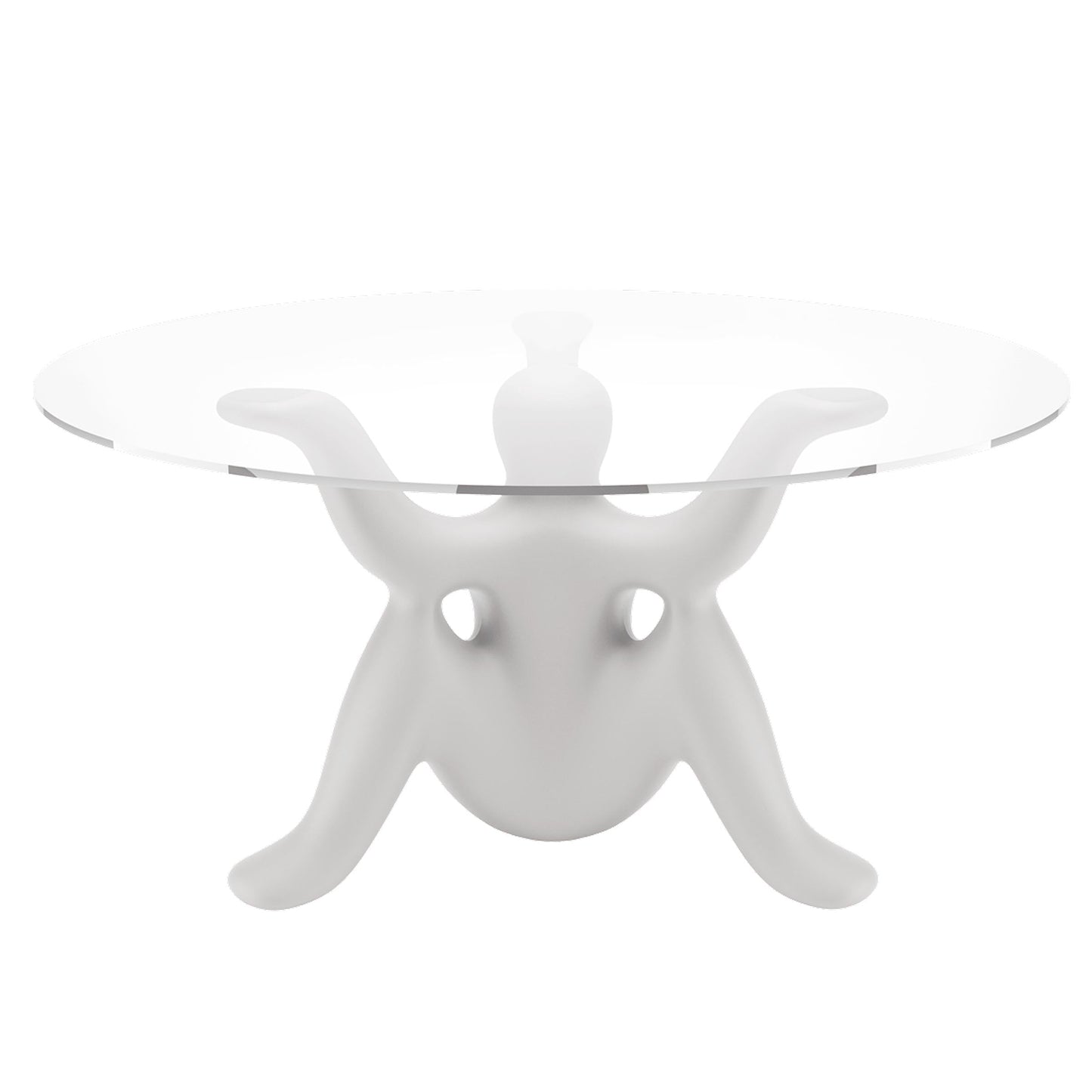 Round Dining Table – Whimsical Three-Legged Base – Glass and Polyethylene