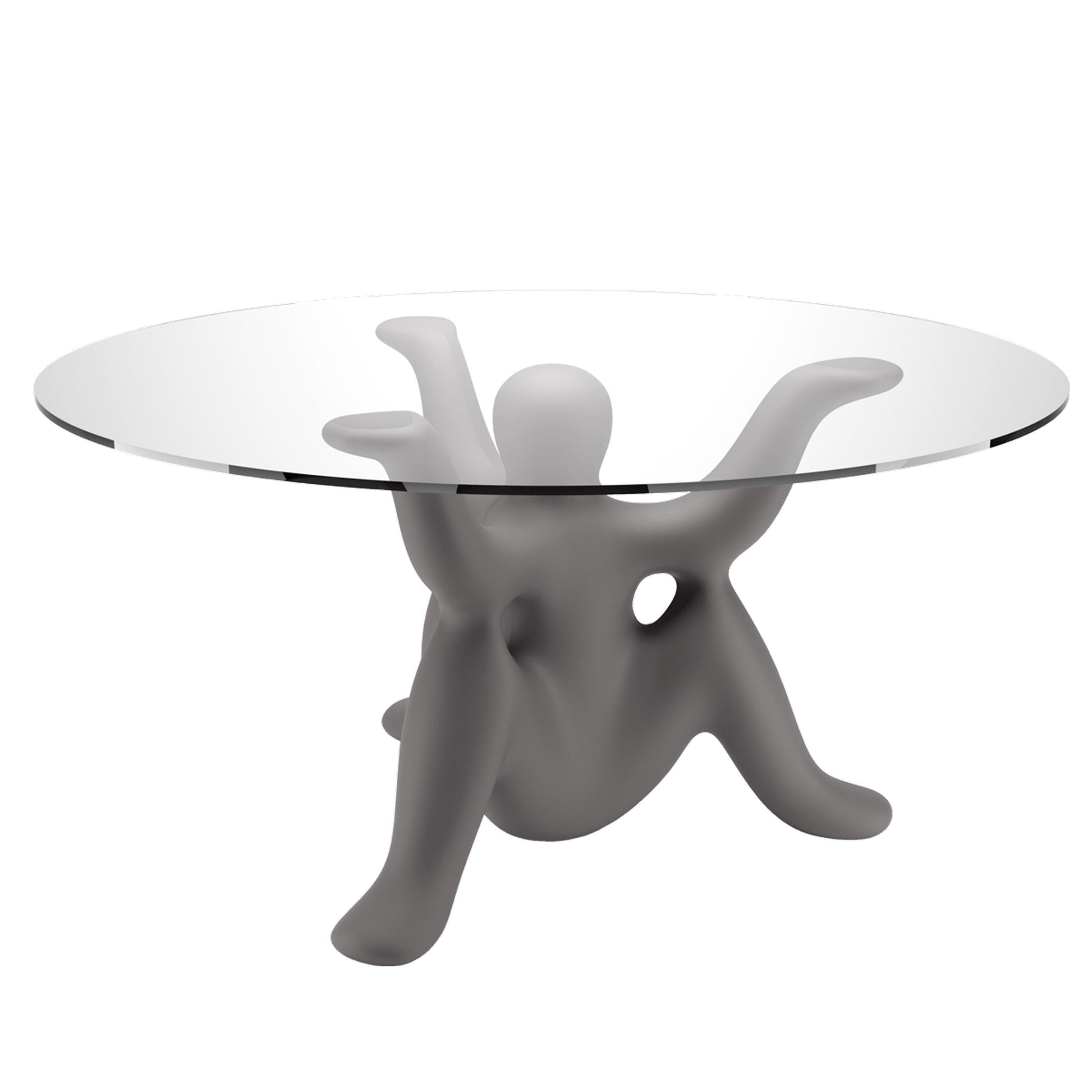 Round Dining Table – Whimsical Three-Legged Base – Glass and Polyethylene