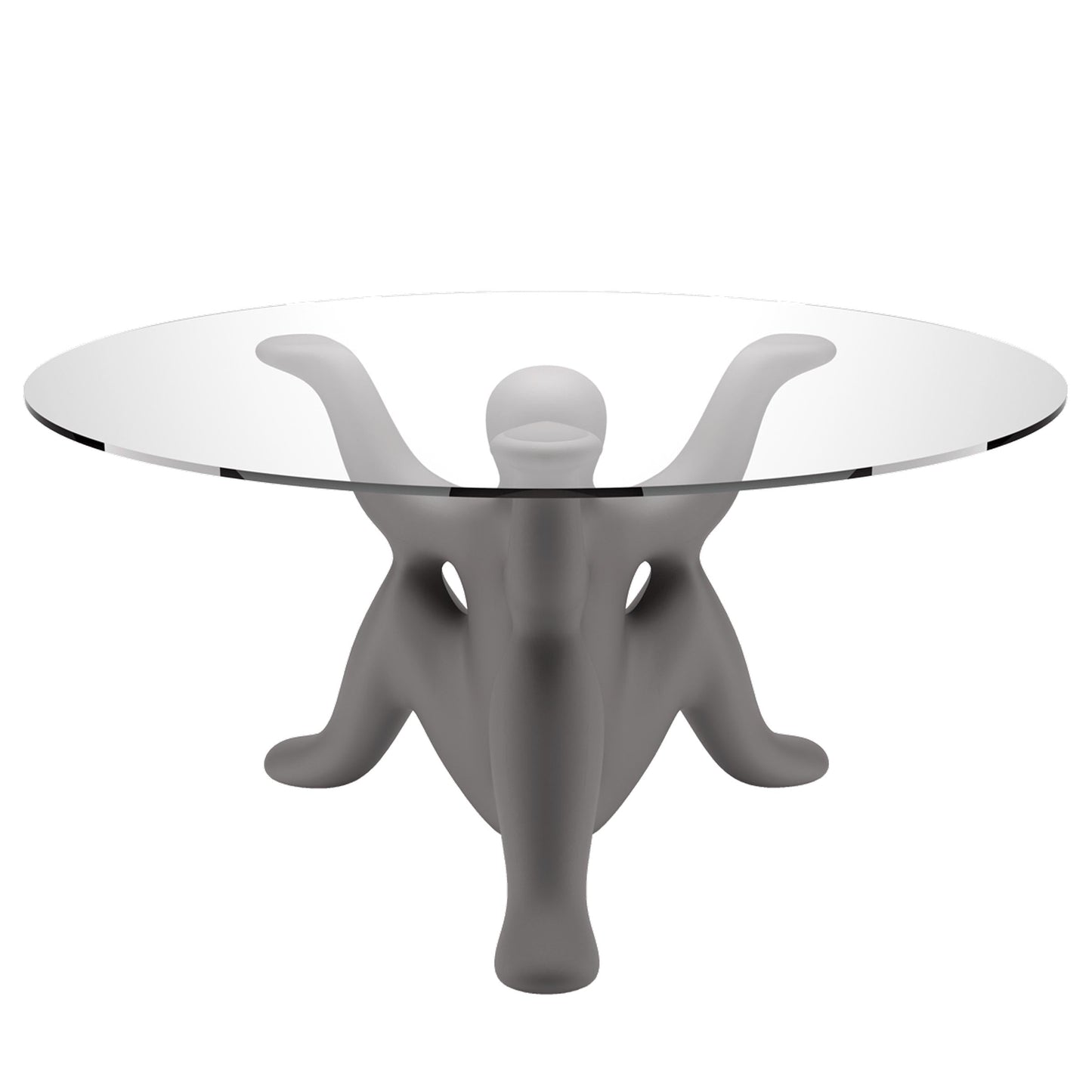 Round Dining Table – Whimsical Three-Legged Base – Glass and Polyethylene