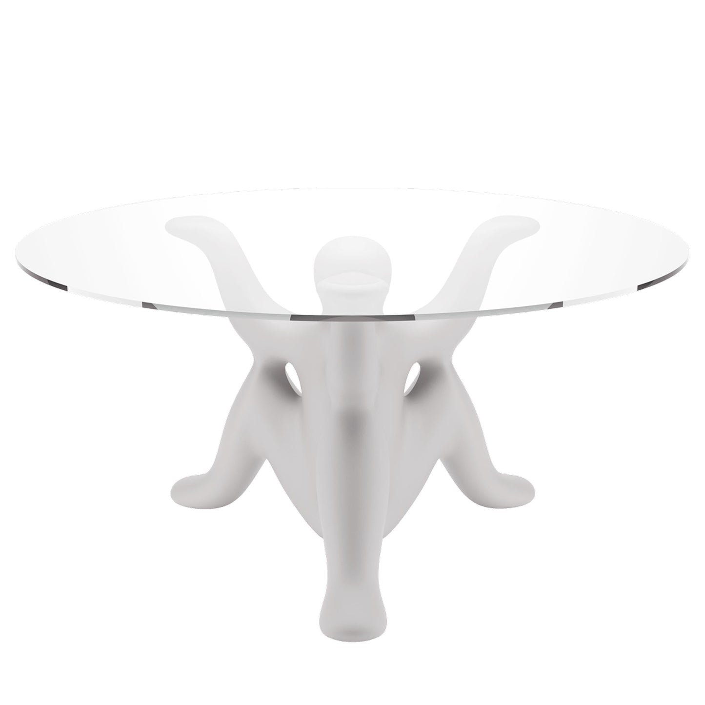 Round Dining Table – Whimsical Three-Legged Base – Glass and Polyethylene