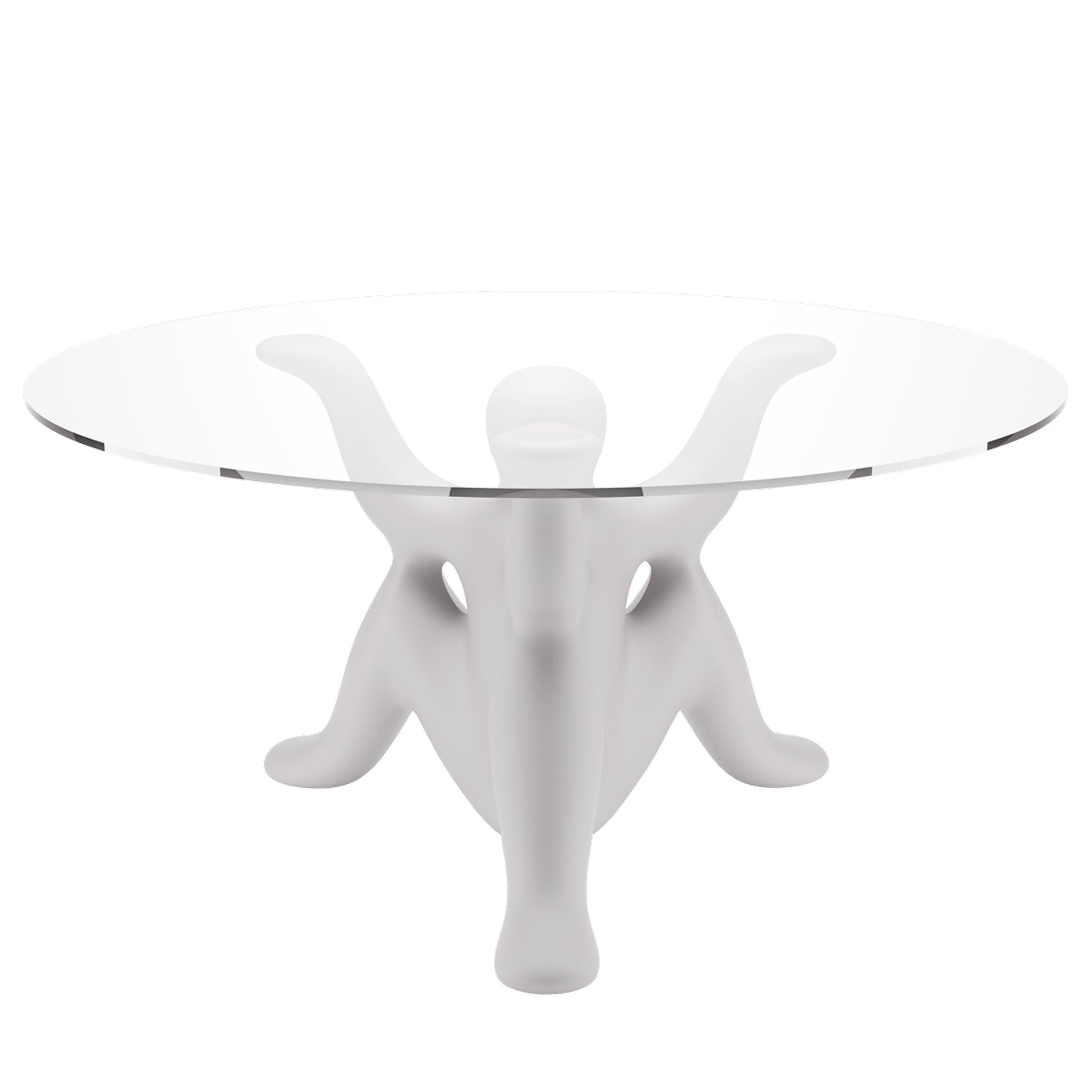 Round Dining Table – Whimsical Three-Legged Base – Italian Glass Statement Piece