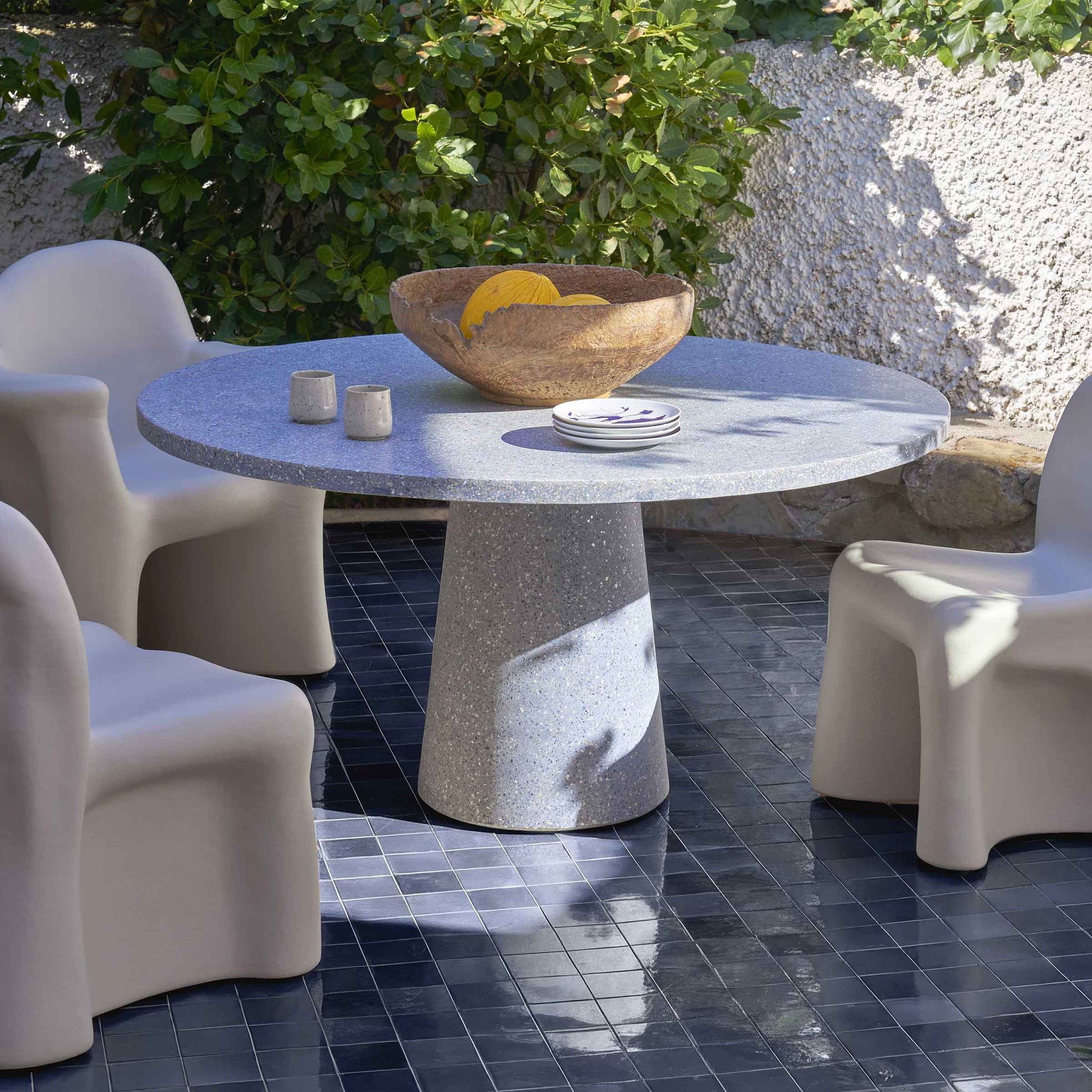 Outdoor Dining Table - Conical Base - Natural Teak - Italian Designer