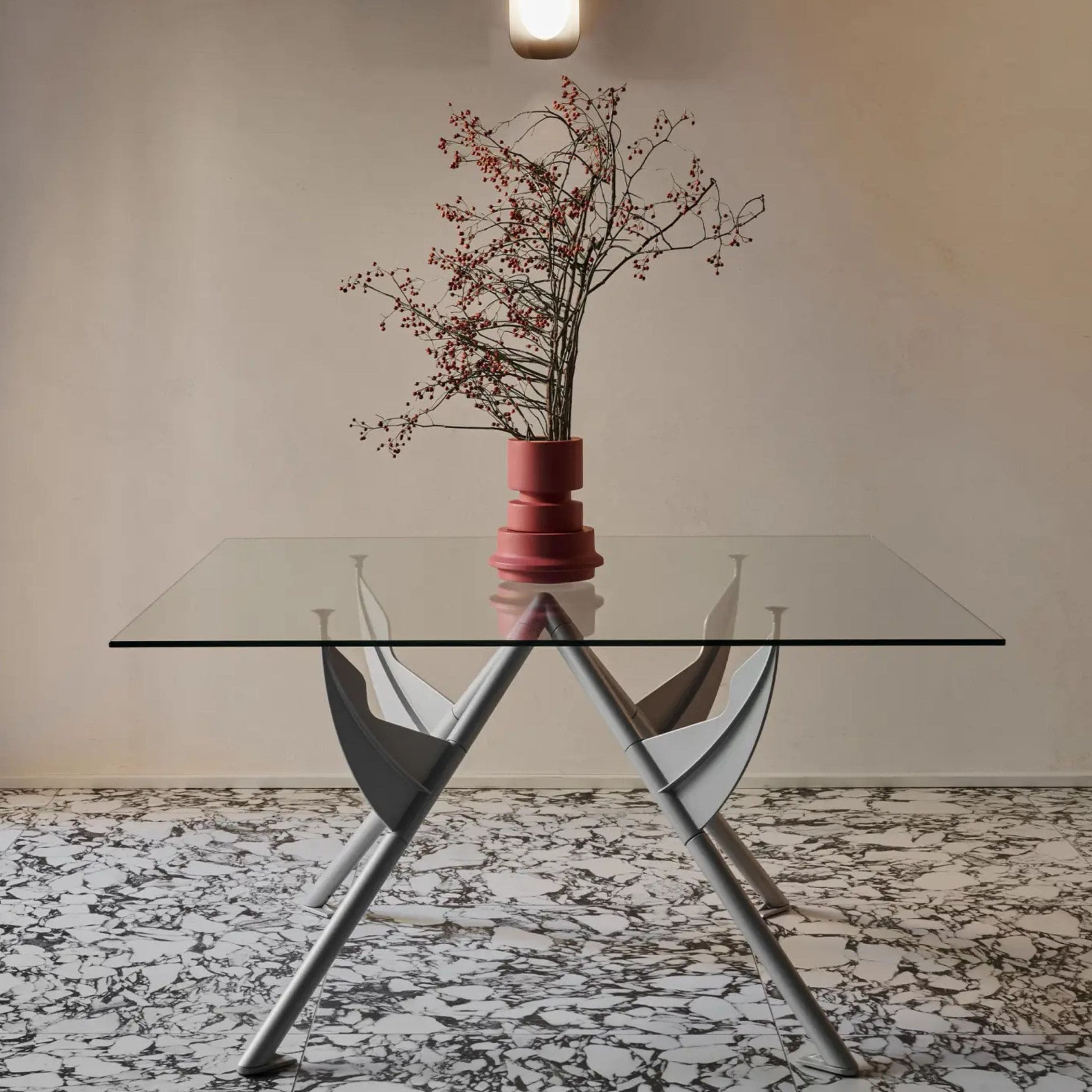 Architectural Dining Table – Tempered Glass and Aluminum Statement Piece