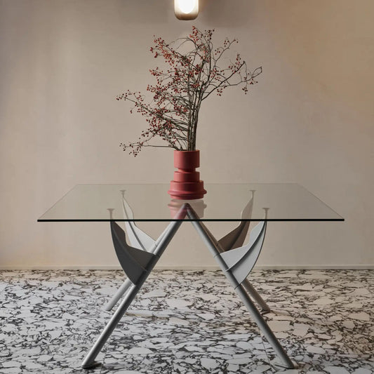 Architectural Dining Table – Tempered Glass and Aluminum Statement Piece