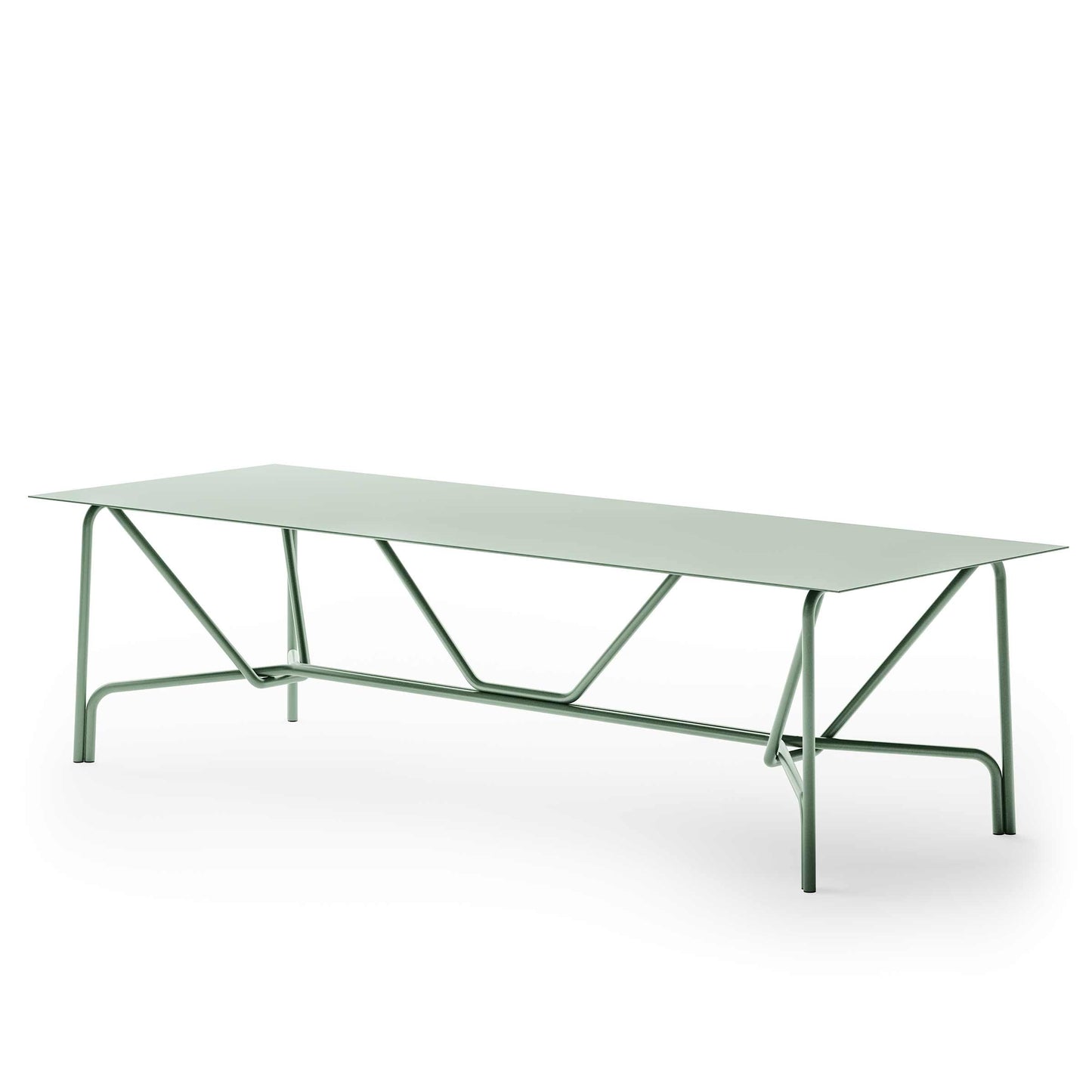Outdoor Dining Table Modernist Metal-Pipe – Matte Aluminium Statement Piece