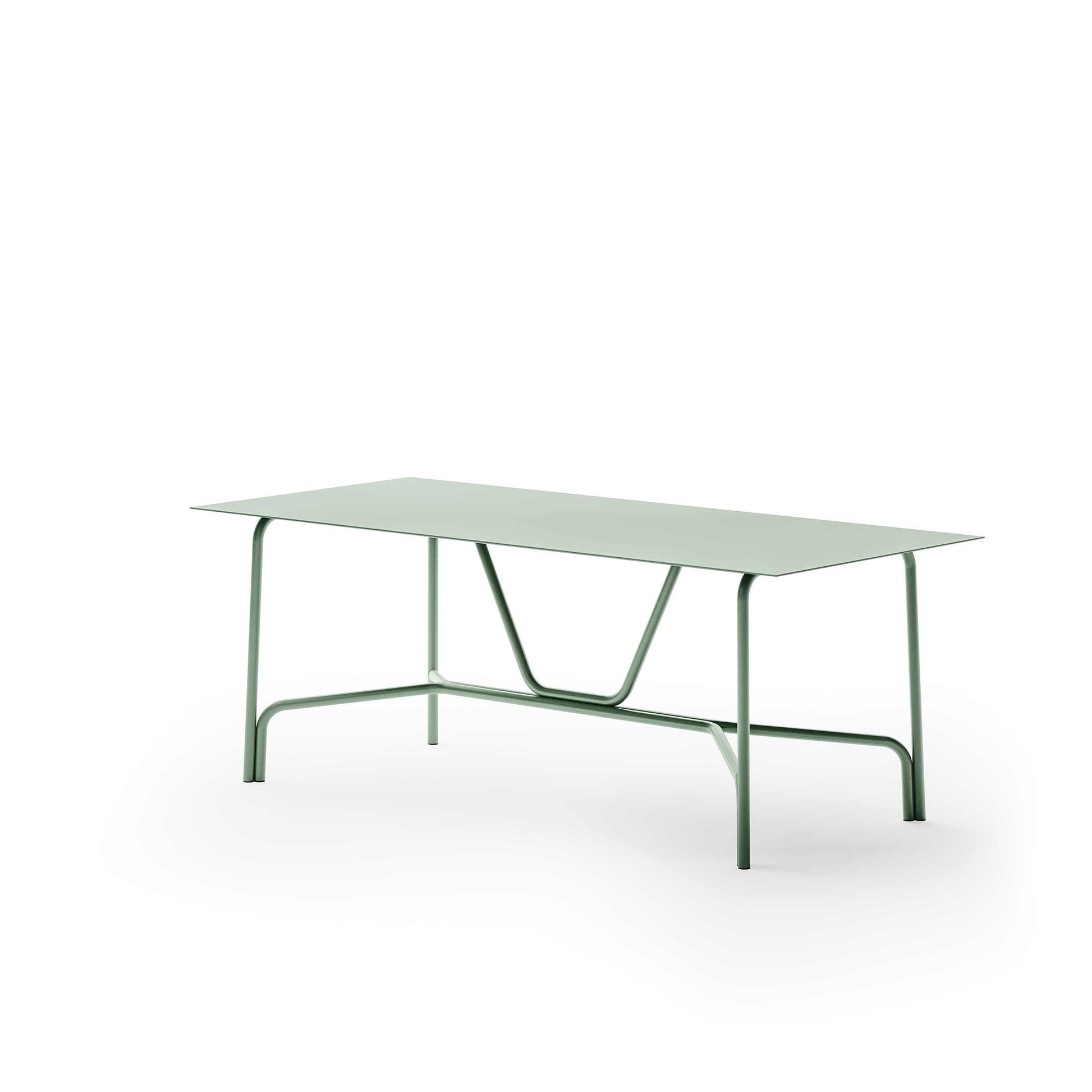 Outdoor Dining Table Modernist Metal-Pipe – Matte Aluminium Statement Piece