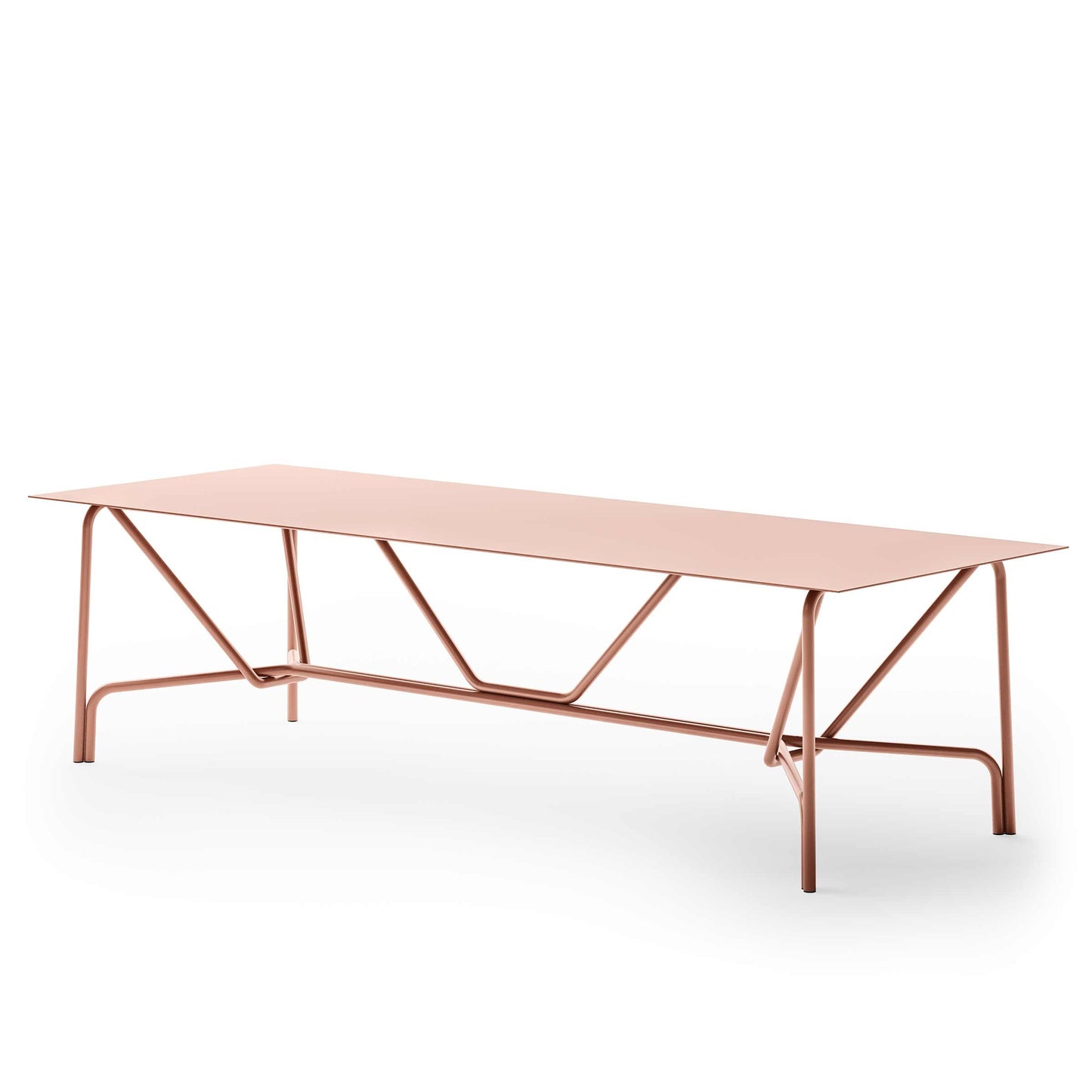 Outdoor Dining Table Modernist Metal-Pipe – Matte Aluminium Statement Piece
