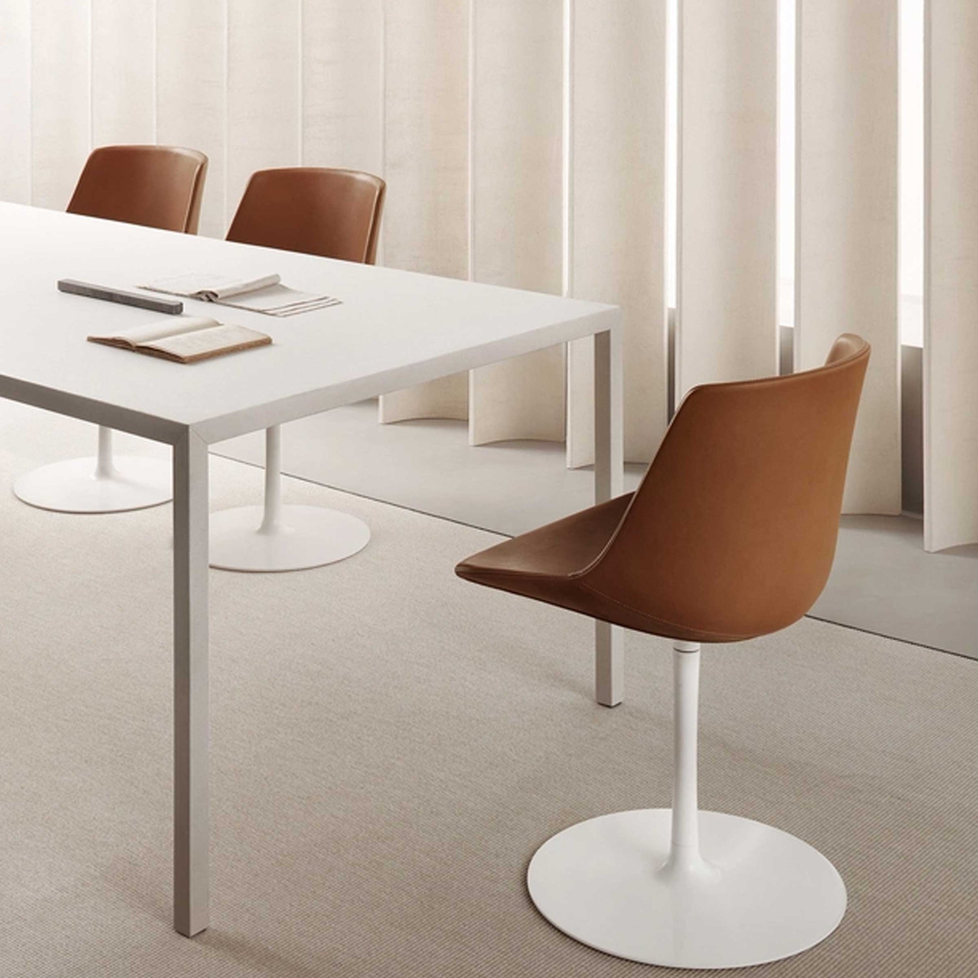 Minimalist Dining Table 55" – Solid Surface White Statement Piece | F042501