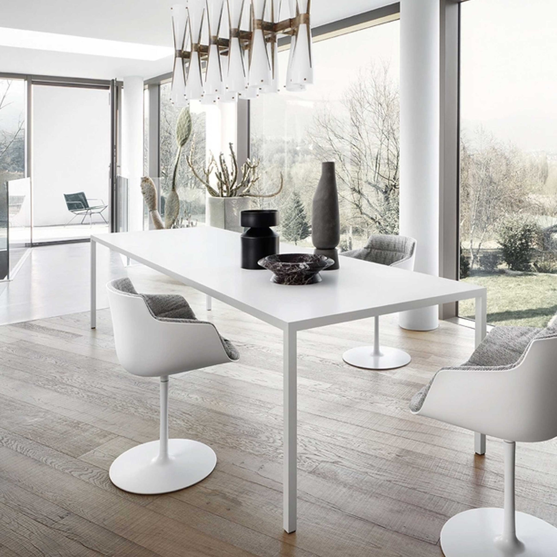 Minimalist Dining Table 55" – Solid Surface White Statement Piece | F042501