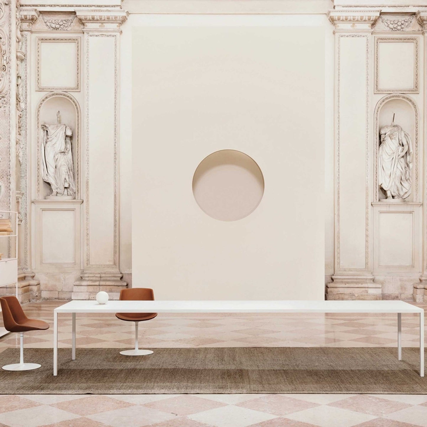 Minimalist Dining Table 55" – Solid Surface White Statement Piece | F042501