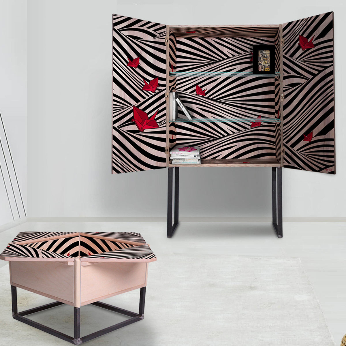 Luxury PETALO Wood Metal Coffee Table Modern Italian Style for Villa