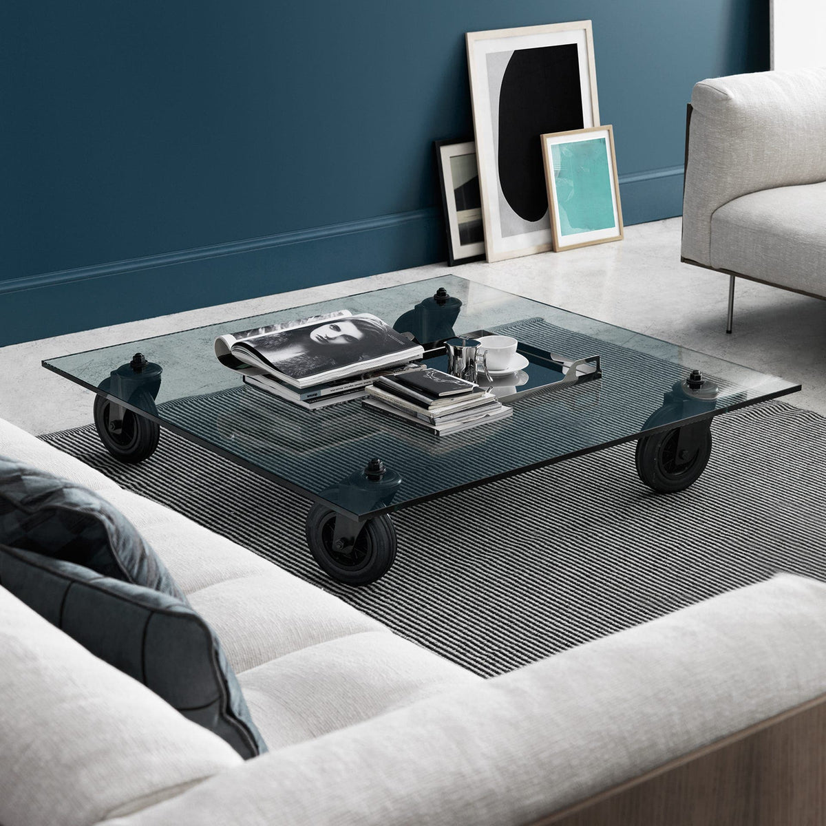 Luxury Square Glass Coffee Table Modern Italian Style for Villa